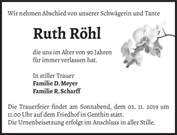 Traueranzeige von Ruth Röhl  von Magdeburger Volksstimme