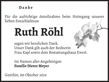 Traueranzeige von Ruth Röhl  von Magdeburger Volksstimme