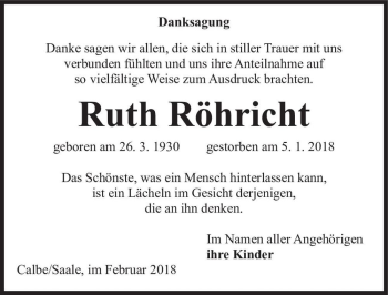 Traueranzeige von Ruth Röhricht  von Magdeburger Volksstimme