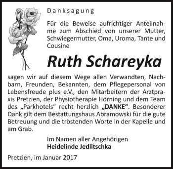Traueranzeige von Ruth Schareyka  von Magdeburger Volksstimme