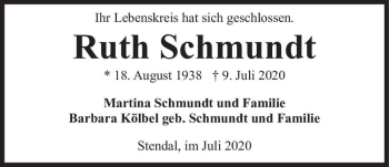 Traueranzeige von Ruth Schmundt  von Magdeburger Volksstimme