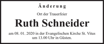 Traueranzeige von Ruth Schneider  von Magdeburger Volksstimme