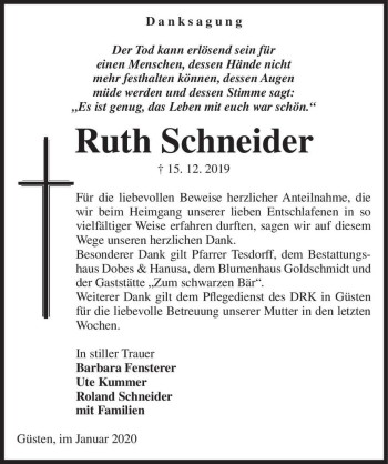 Traueranzeige von Ruth Schneider  von Magdeburger Volksstimme