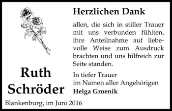Traueranzeige von Ruth Schröder  von Magdeburger Volksstimme