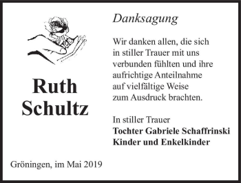 Traueranzeige von Ruth Schultz  von Magdeburger Volksstimme