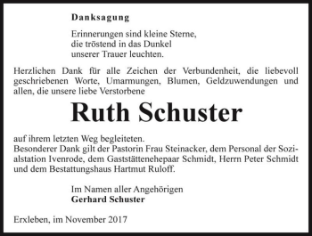 Traueranzeige von Ruth Schuster  von Magdeburger Volksstimme