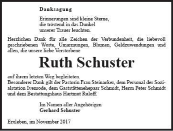 Traueranzeige von Ruth Schuster  von Magdeburger Volksstimme