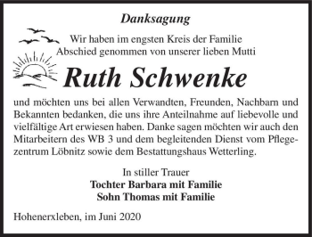 Traueranzeige von Ruth Schwenke  von Magdeburger Volksstimme