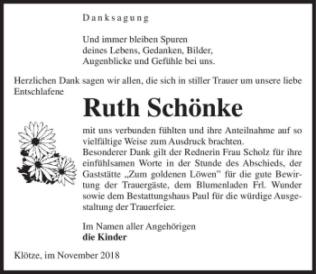 Traueranzeige von Ruth Schönke  von Magdeburger Volksstimme