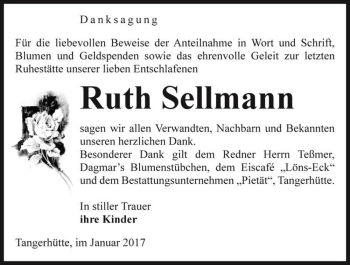 Traueranzeige von Ruth Sellmann  von Magdeburger Volksstimme