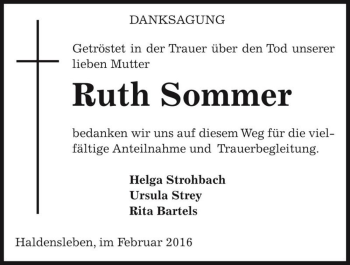 Traueranzeige von Ruth Sommer  von Magdeburger Volksstimme