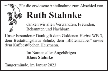 Traueranzeige von Ruth Stahnke  von Magdeburger Volksstimme