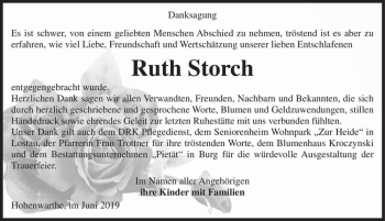 Traueranzeige von Ruth Storch  von Magdeburger Volksstimme