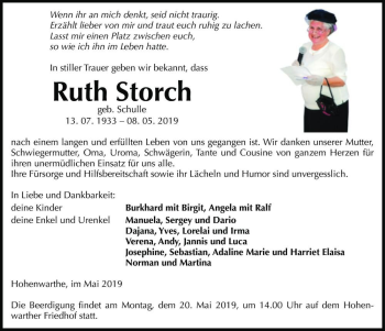 Traueranzeige von Ruth Storch (geb. Schulle)  von Magdeburger Volksstimme
