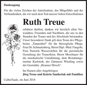 Traueranzeige von Ruth Treue  von Magdeburger Volksstimme