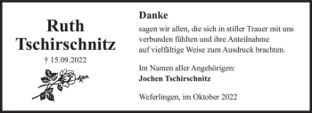 Traueranzeige von Ruth Tschirschnitz  von Magdeburger Volksstimme