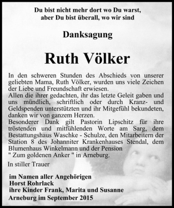 Traueranzeige von Ruth Völker  von Magdeburger Volksstimme