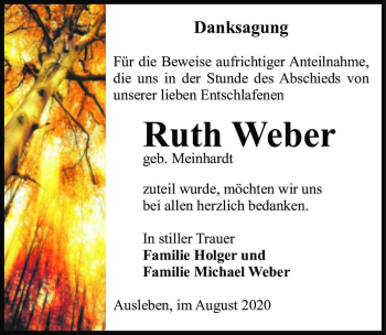 Traueranzeige von Ruth Weber (geb. Meinhardt)  von Magdeburger Volksstimme