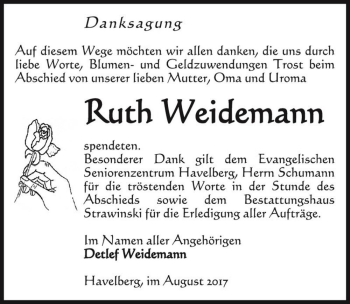 Traueranzeige von Ruth Weidemann  von Magdeburger Volksstimme