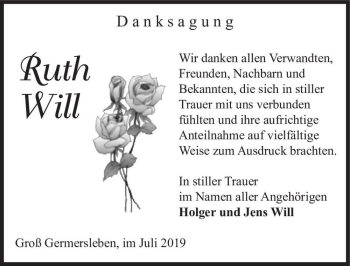 Traueranzeige von Ruth Will  von Magdeburger Volksstimme