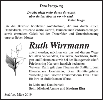 Traueranzeige von Ruth Wirrmann  von Magdeburger Volksstimme