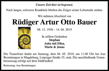 Traueranzeige von Rüdiger Artur Otto Bauer  von Magdeburger Volksstimme