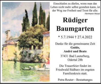 Traueranzeige von Rüdiger Baumgarten  von Magdeburger Volksstimme