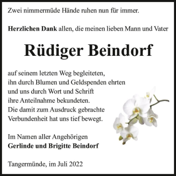 Traueranzeige von Rüdiger Beindorf  von Magdeburger Volksstimme
