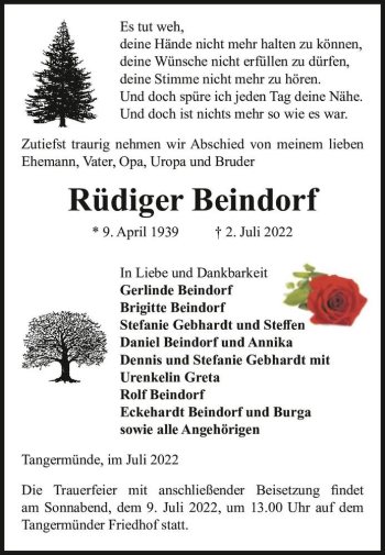 Traueranzeige von Rüdiger Beindorf  von Magdeburger Volksstimme