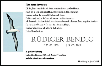 Traueranzeige von Rüdiger Bendig  von Magdeburger Volksstimme