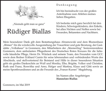 Traueranzeige von Rüdiger Biallas  von Magdeburger Volksstimme