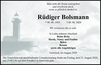 Traueranzeige von Rüdiger Bolsmann  von Magdeburger Volksstimme