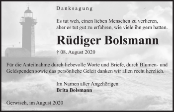 Traueranzeige von Rüdiger Bolsmann  von Magdeburger Volksstimme