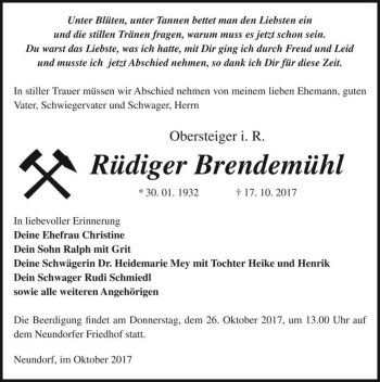 Traueranzeige von Rüdiger Brendemühl  von Magdeburger Volksstimme