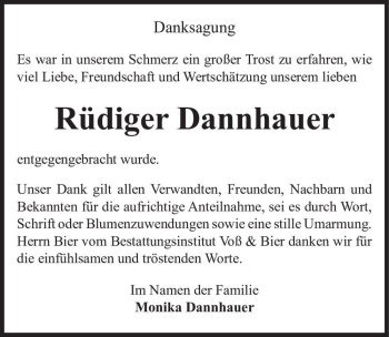 Traueranzeige von Rüdiger Dannhauer  von Magdeburger Volksstimme