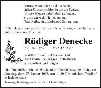 Traueranzeige von Rüdiger Denecke  von Magdeburger Volksstimme