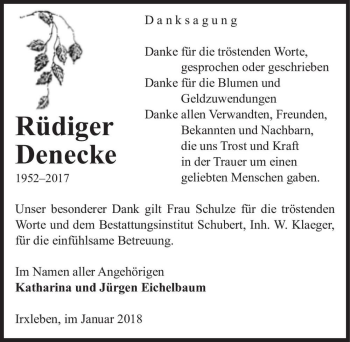 Traueranzeige von Rüdiger Denecke  von Magdeburger Volksstimme