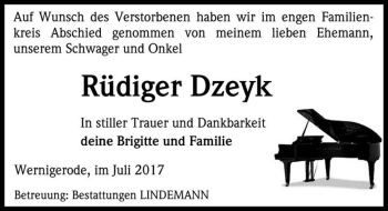 Traueranzeige von Rüdiger Dzeyk  von Magdeburger Volksstimme