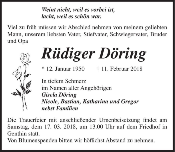 Traueranzeige von Rüdiger Döring  von Magdeburger Volksstimme
