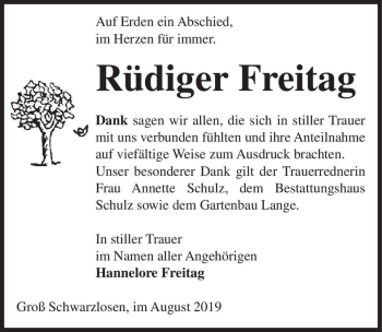 Traueranzeige von Rüdiger Freitag  von Magdeburger Volksstimme