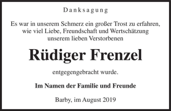 Traueranzeige von Rüdiger Frenzel  von Magdeburger Volksstimme