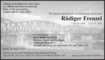 Traueranzeige von Rüdiger Frenzel  von Magdeburger Volksstimme