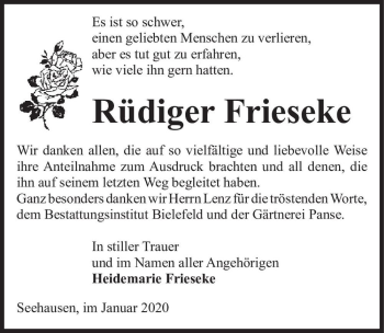Traueranzeige von Rüdiger Frieseke  von Magdeburger Volksstimme