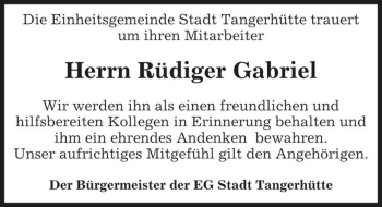 Traueranzeige von Rüdiger Gabriel  von Magdeburger Volksstimme