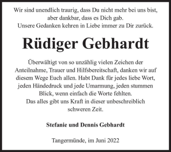 Traueranzeige von Rüdiger Gebhardt  von Magdeburger Volksstimme