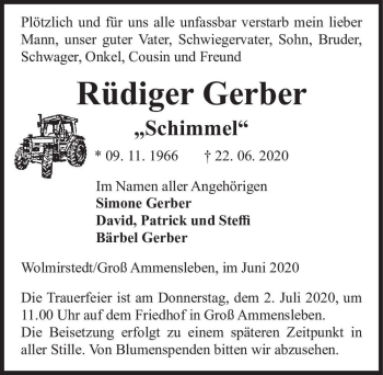 Traueranzeige von Rüdiger Gerber 