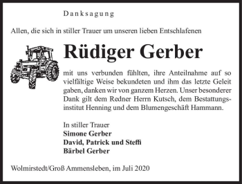 Traueranzeige von Rüdiger Gerber  von Magdeburger Volksstimme