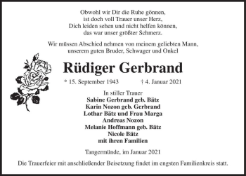 Traueranzeige von Rüdiger Gerbrand  von Magdeburger Volksstimme