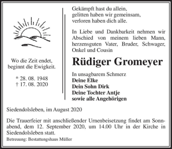 Traueranzeige von Rüdiger Gromeyer  von Magdeburger Volksstimme