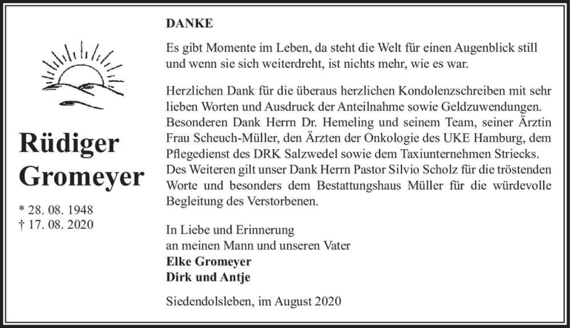  Traueranzeige für Rüdiger Gromeyer  vom 19.09.2020 aus Magdeburger Volksstimme